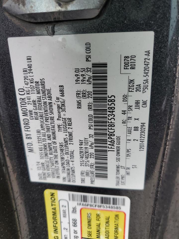 2015 Ford Mustang Gt VIN: 1FA6P8CF8F5348585 Lot: 56290945