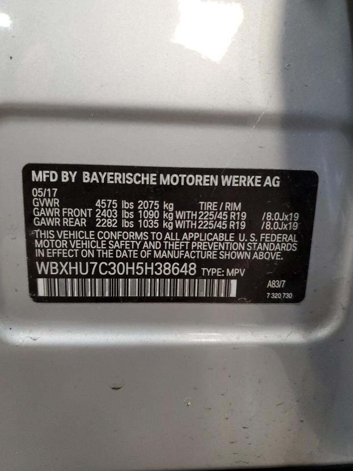 2017 BMW X1 Sdrive28I VIN: WBXHU7C30H5H38648 Lot: 56984575