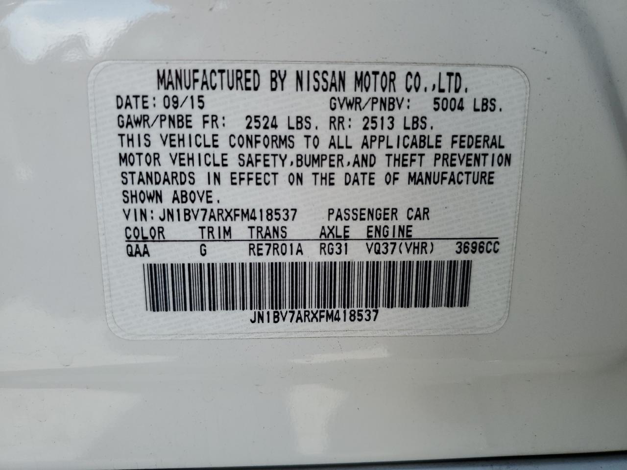 2015 Infiniti Q50 Base VIN: JN1BV7ARXFM418537 Lot: 55976075