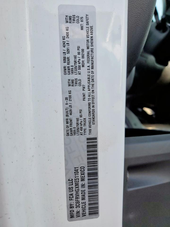 2021 Ram Promaster 3500 3500 High VIN: 3C6FRVHGXME511041 Lot: 57224405