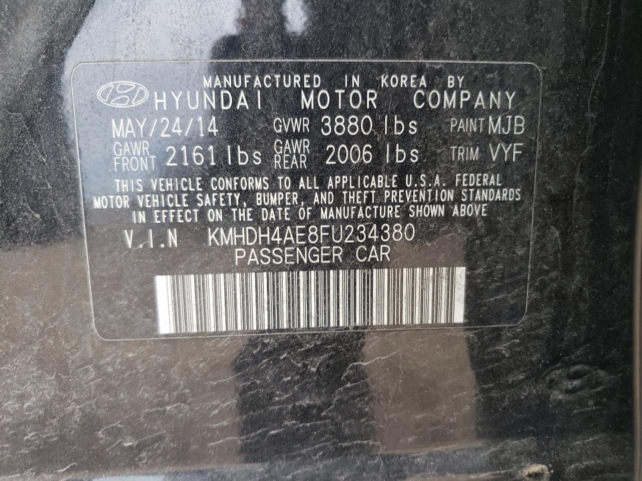 2015 Hyundai Elantra Se VIN: KMHDH4AE8FU234380 Lot: 54059575