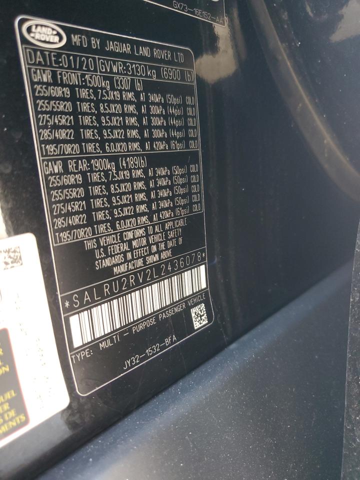 2020 Land Rover Discovery Landmark VIN: SALRU2RV2L2436078 Lot: 55457355