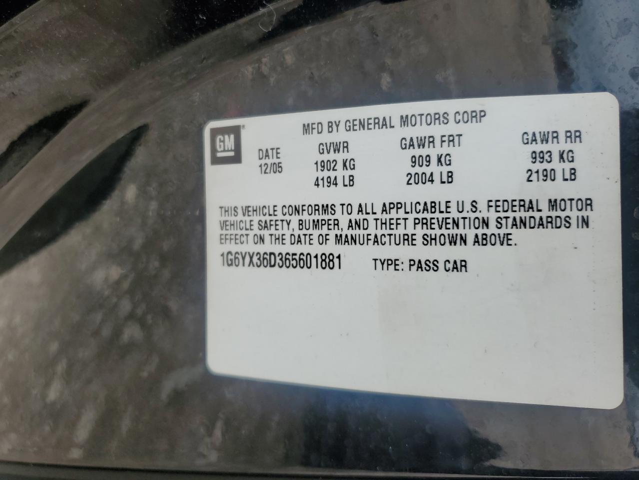 2006 Cadillac Xlr-V VIN: 1G6YX36D365601881 Lot: 56258145