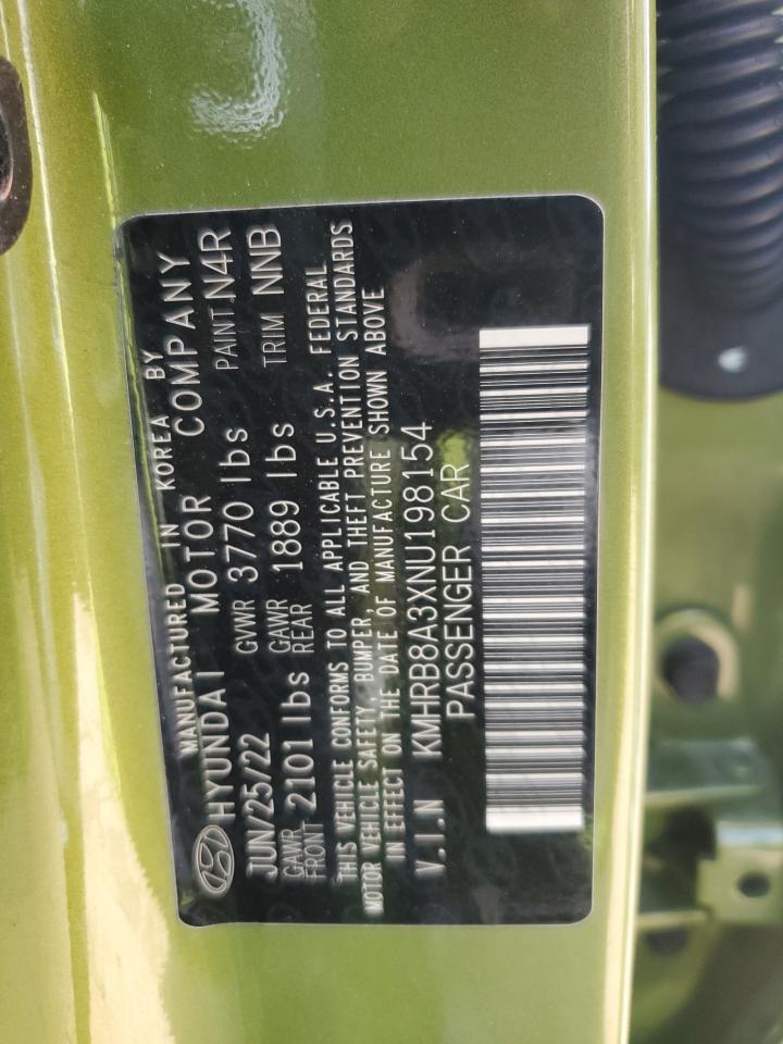 2022 Hyundai Venue Se VIN: KMHRB8A3XNU198154 Lot: 56735175