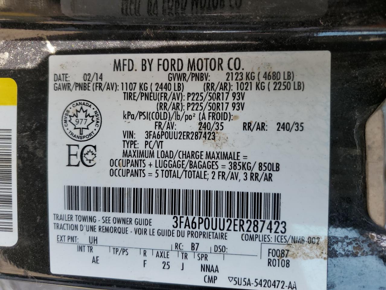 2015 Ford Fusion S Hybrid VIN: 3FA6P0UU2ER287423 Lot: 57178165