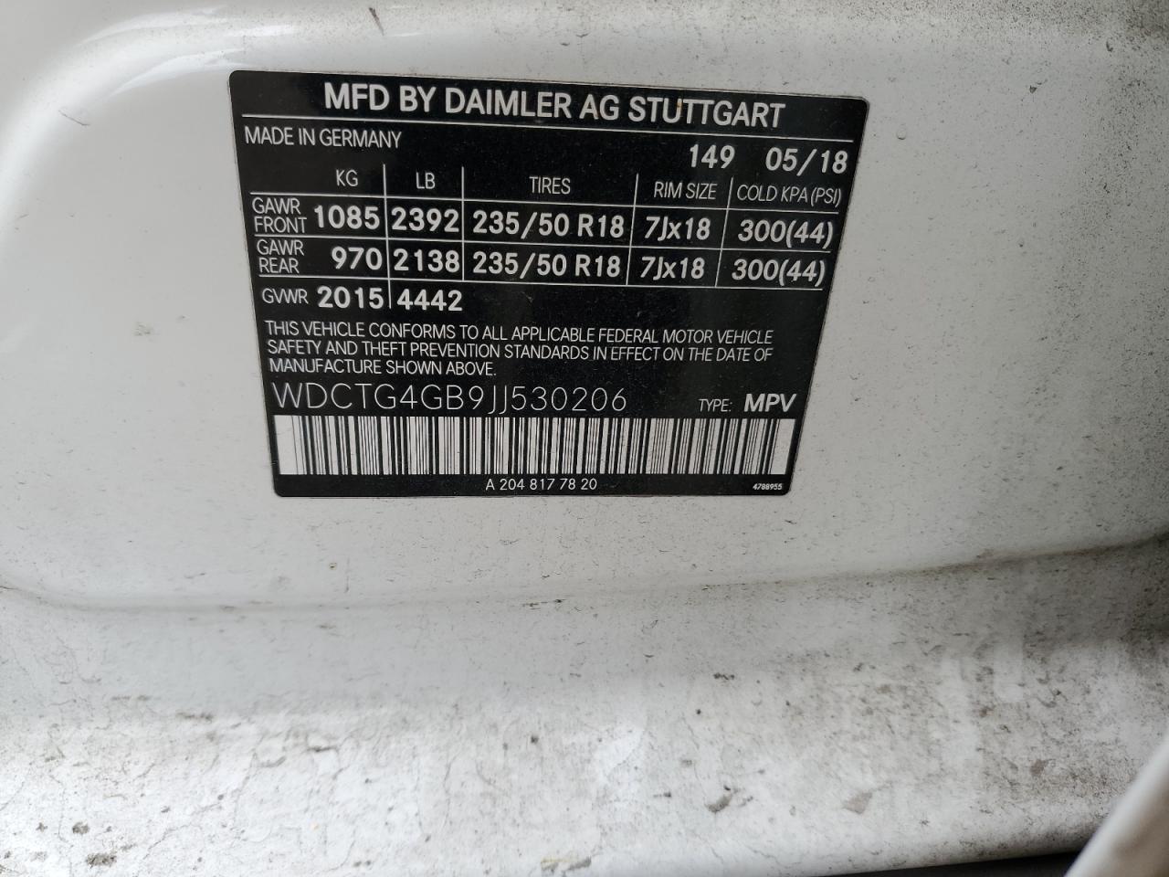2018 Mercedes-Benz Gla 250 4Matic VIN: WDCTG4GB9JJ530206 Lot: 57693735