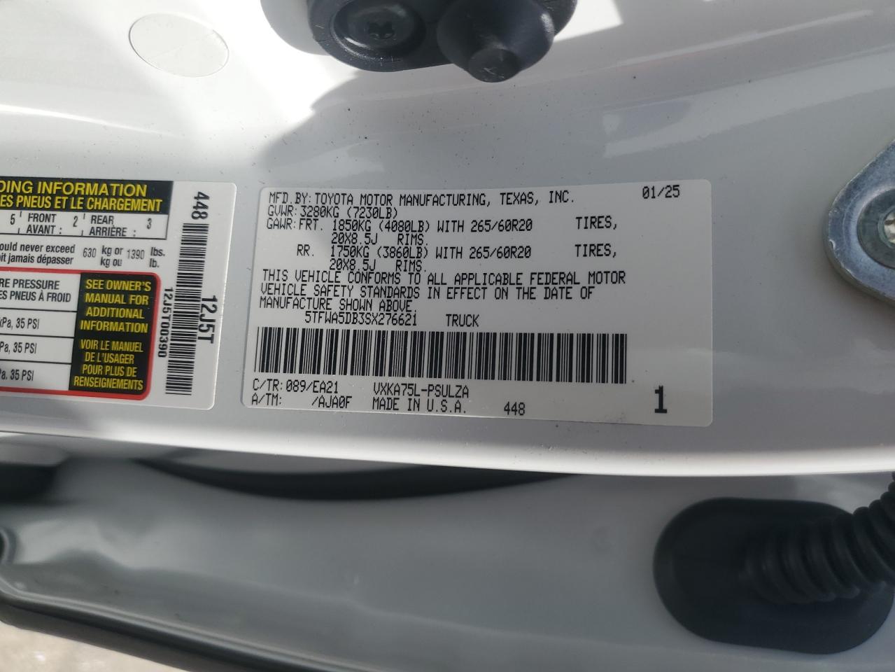 2025 Toyota Tundra Crewmax Limited VIN: 5TFWA5DB3SX276621 Lot: 57306705