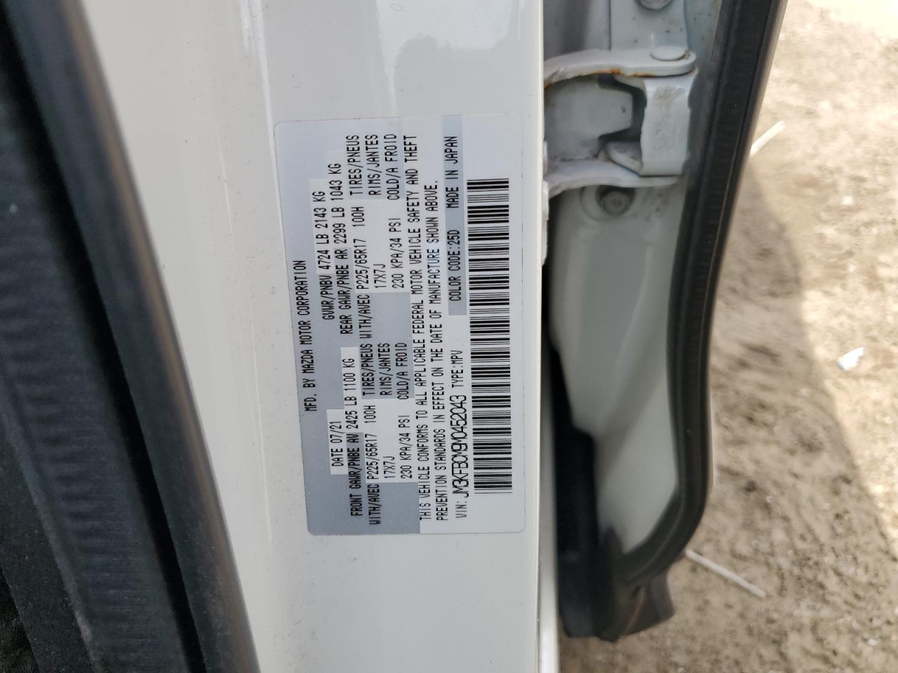 2021 Mazda Cx-5 Touring VIN: JM3KFBCM9M0452043 Lot: 56362495