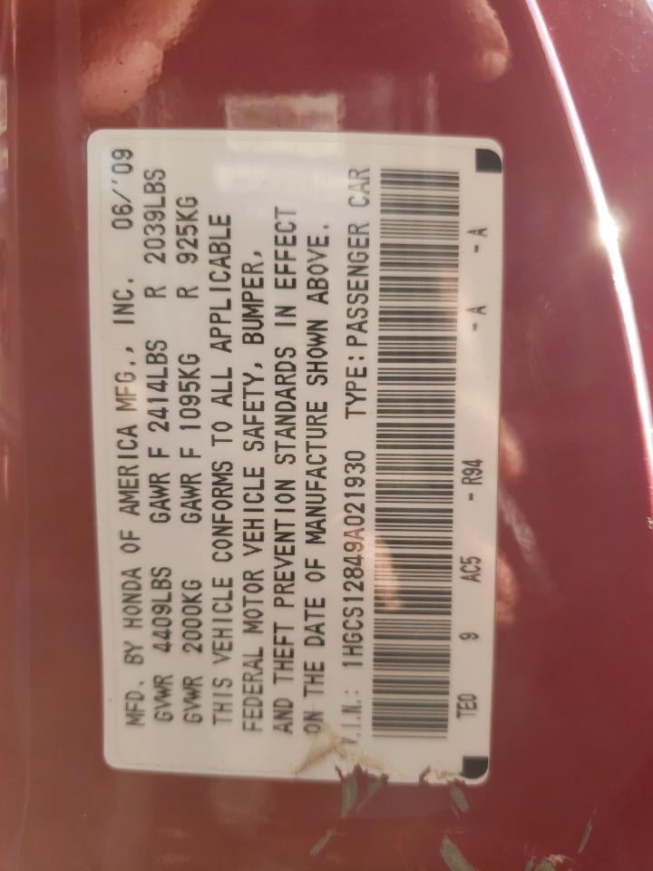 2009 Honda Accord Exl VIN: 1HGCS12849A021930 Lot: 56564445