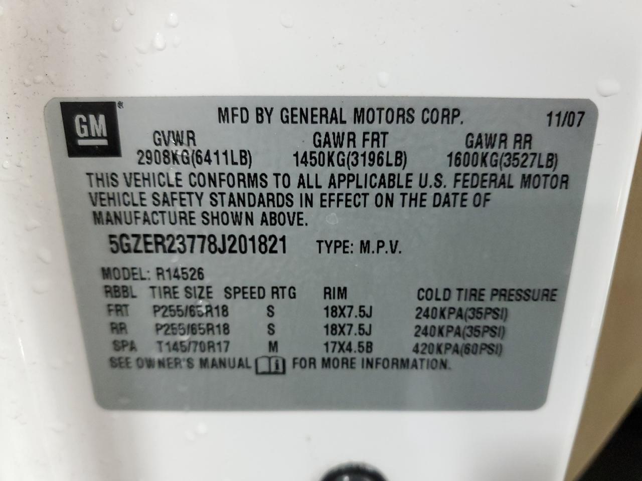 2008 Saturn Outlook Xr VIN: 5GZER23778J201821 Lot: 56179845