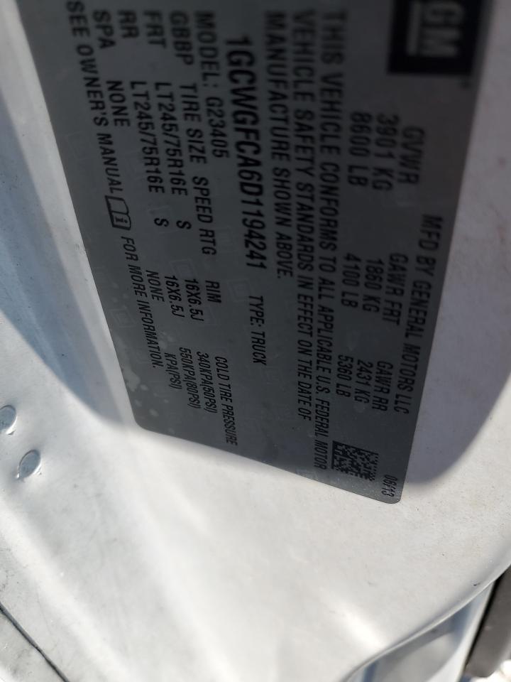 2013 Chevrolet Express G2500 VIN: 1GCWGFCA6D1194241 Lot: 57423755