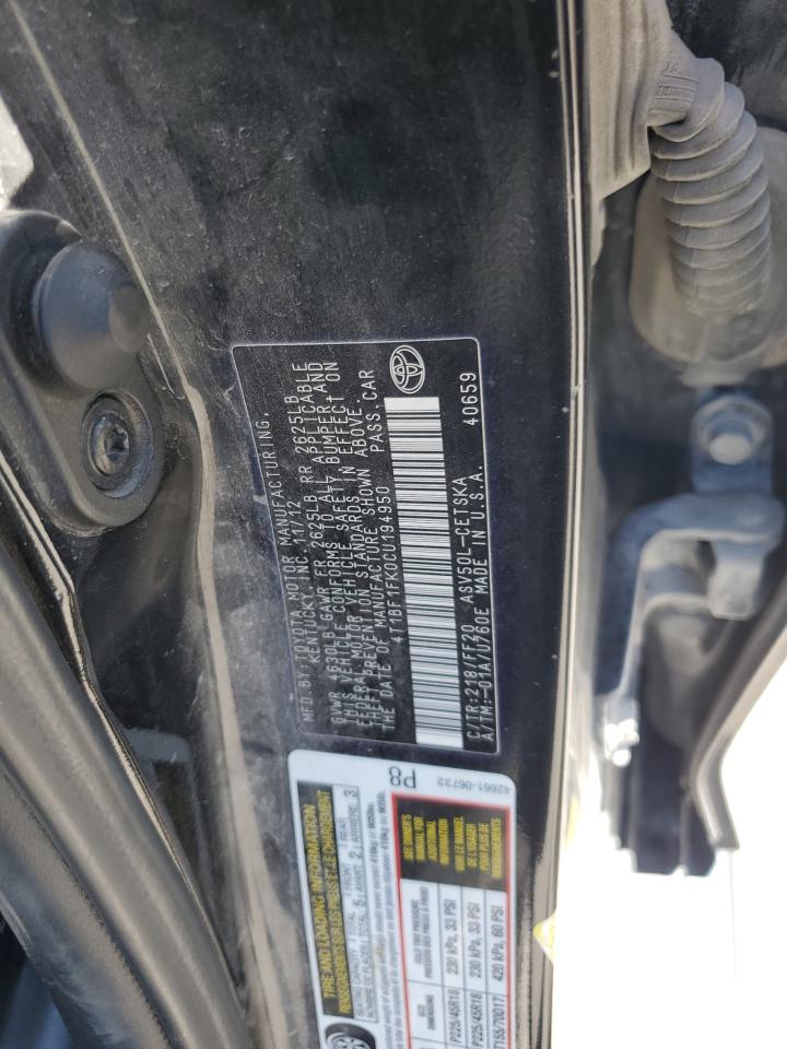 2012 Toyota Camry Base VIN: 4T1BF1FK0CU194950 Lot: 58059005