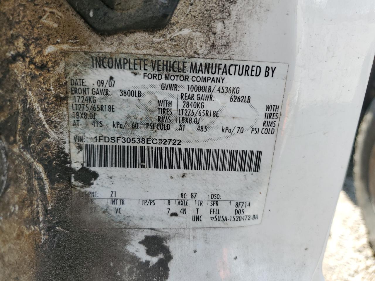 2008 Ford F350 Srw Super Duty VIN: 1FDSF30538EC32722 Lot: 54864145