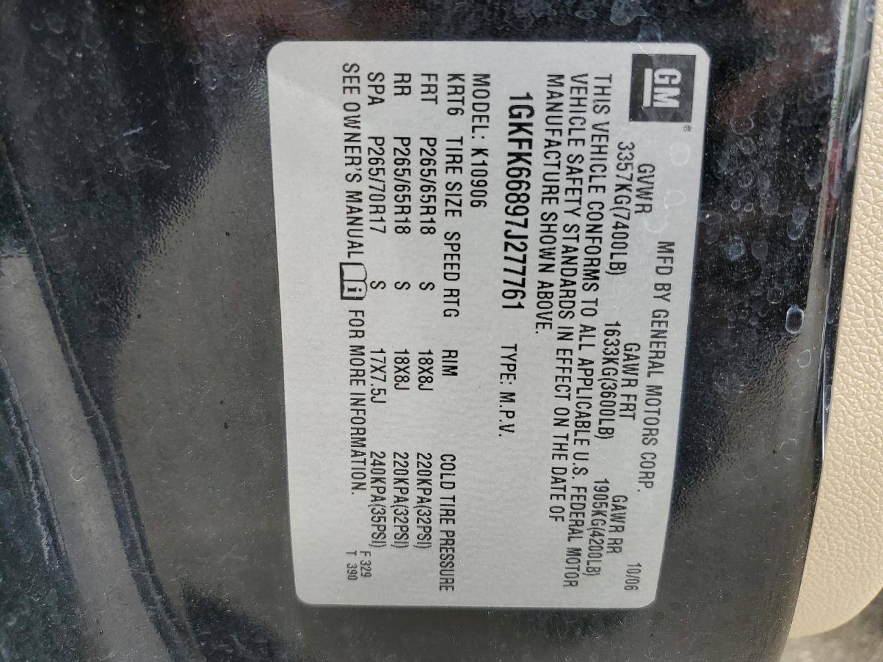 2007 GMC Yukon Xl Denali VIN: 1GKFK66897J277761 Lot: 56509465