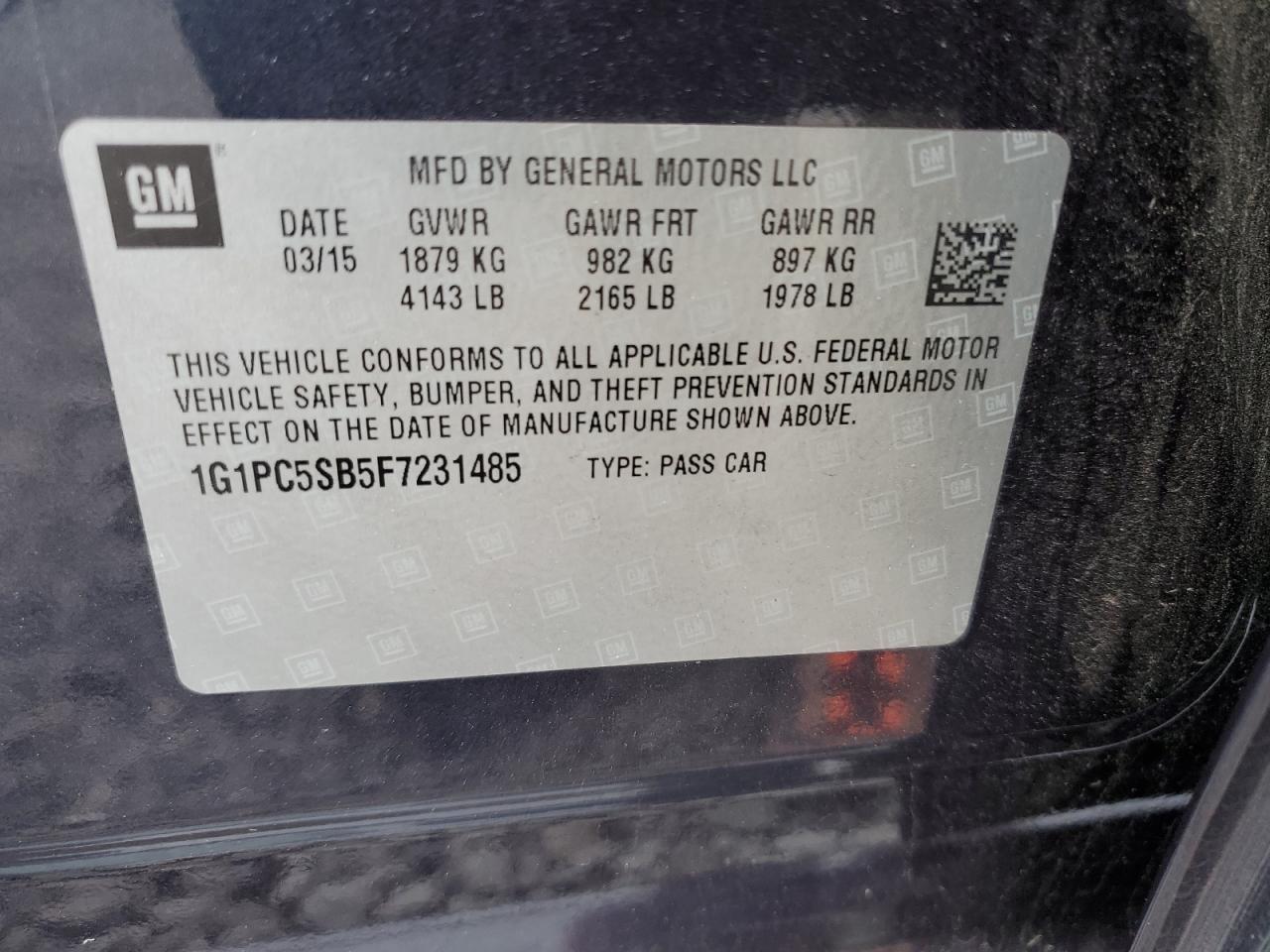 2015 Chevrolet Cruze Lt VIN: 1G1PC5SB5F7231485 Lot: 56700775