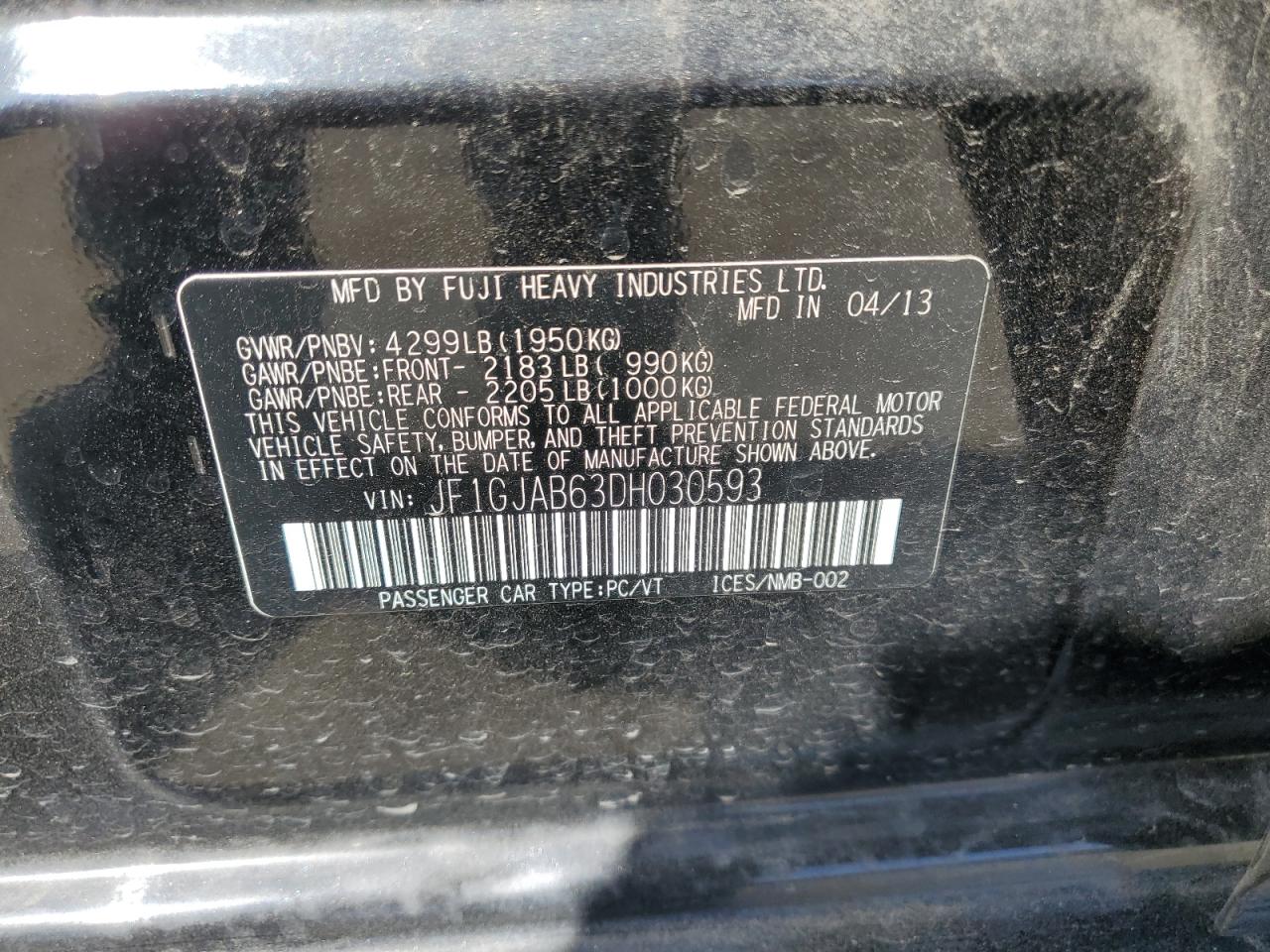 2013 Subaru Impreza Premium VIN: JF1GJAB63DH030593 Lot: 58033045