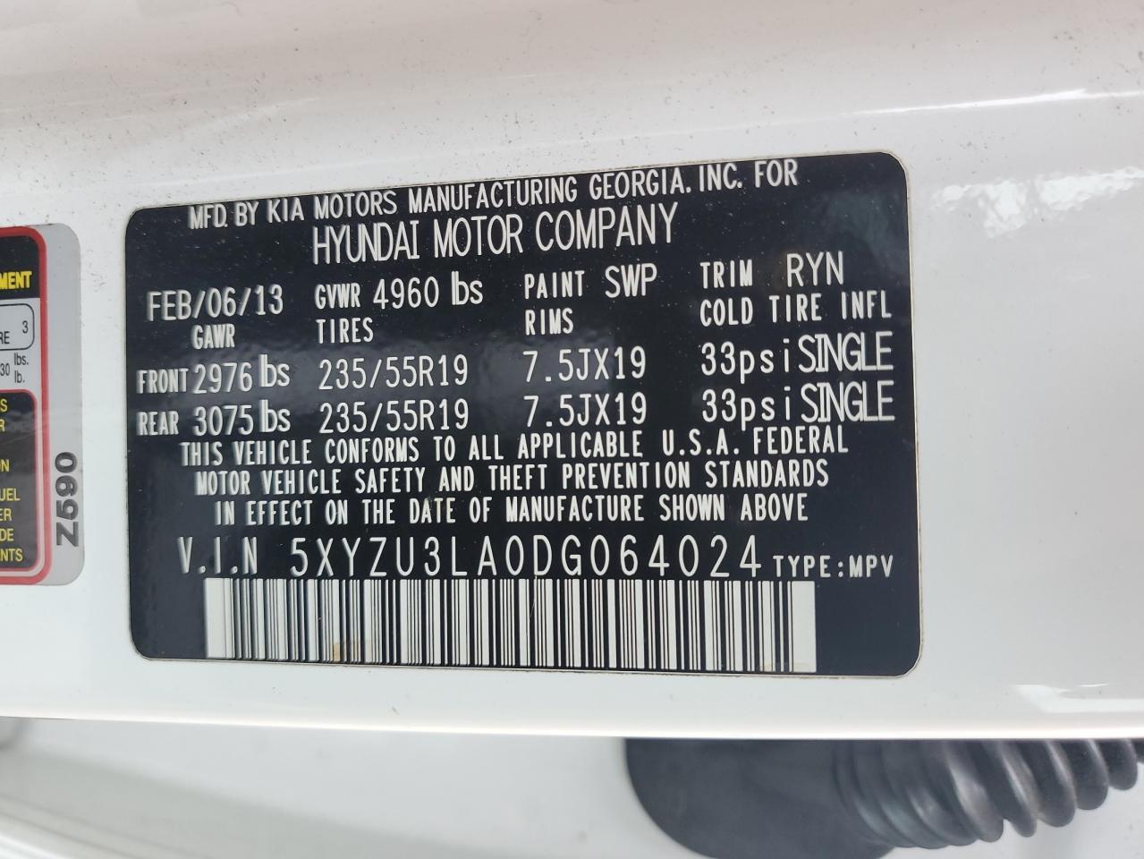 2013 Hyundai Santa Fe Sport VIN: 5XYZU3LA0DG064024 Lot: 70473565