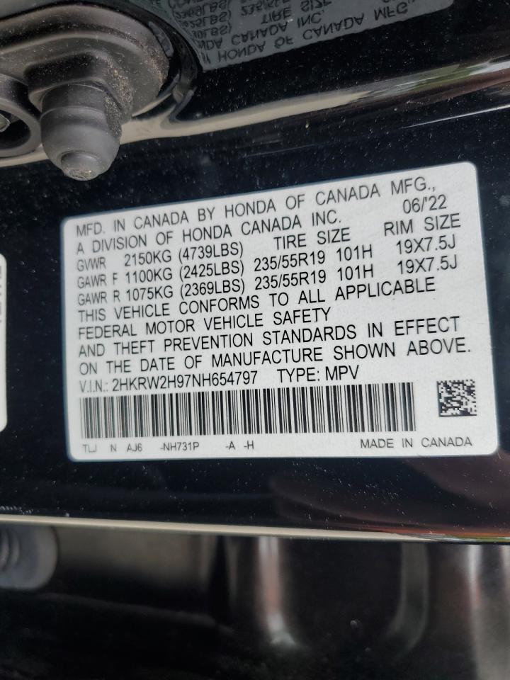 2022 Honda Cr-V Touring VIN: 2HKRW2H97NH654797 Lot: 56453165
