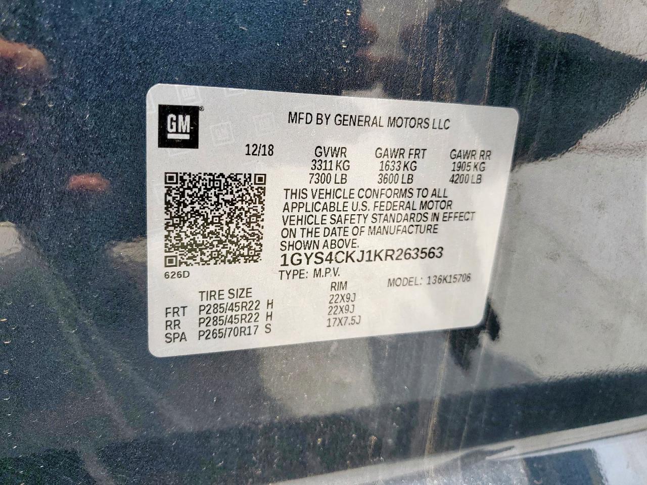 2019 Cadillac Escalade Premium Luxury VIN: 1GYS4CKJ1KR263563 Lot: 58036455