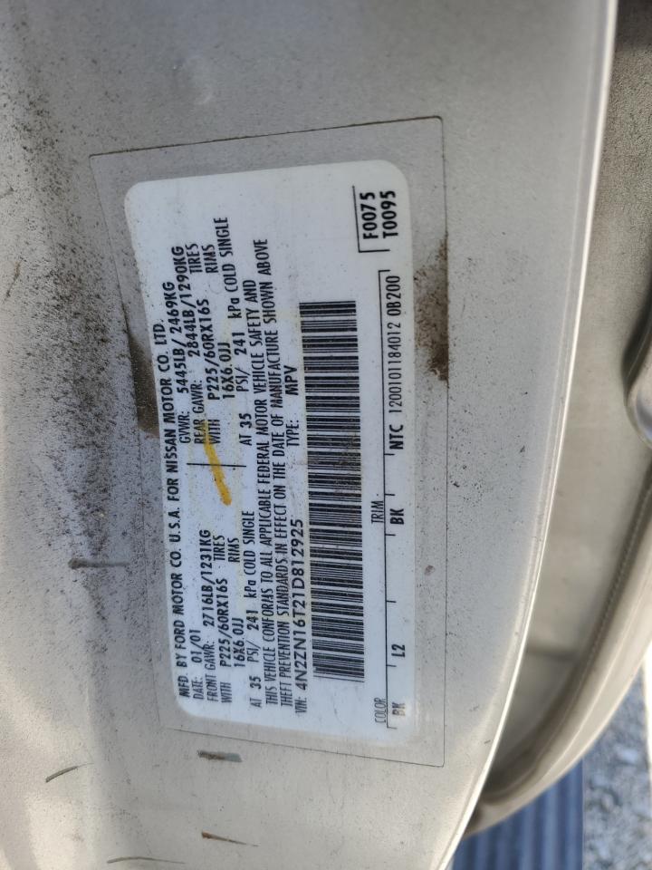 2001 Nissan Quest Se VIN: 4N2ZN16T21D812925 Lot: 56257165
