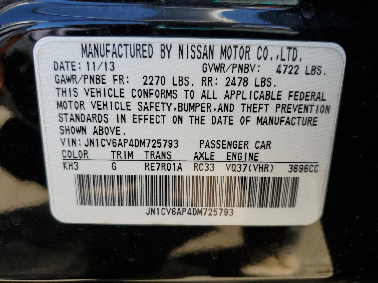 2013 Infiniti G37 Base VIN: JN1CV6AP4DM725793 Lot: 57522255