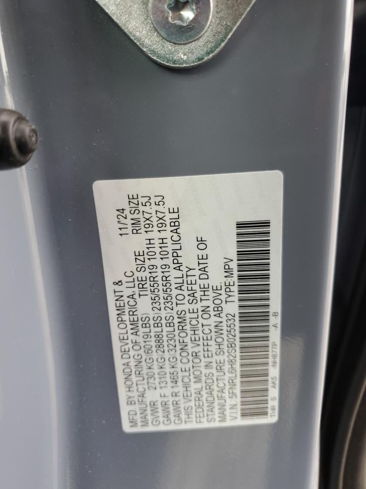 2025 Honda Odyssey Touring VIN: 5FNRL6H82SB025532 Lot: 56985605