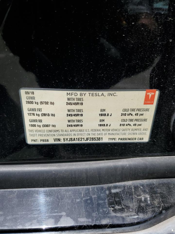 2018 Tesla Model S VIN: 5YJSA1E21JF285381 Lot: 56067695