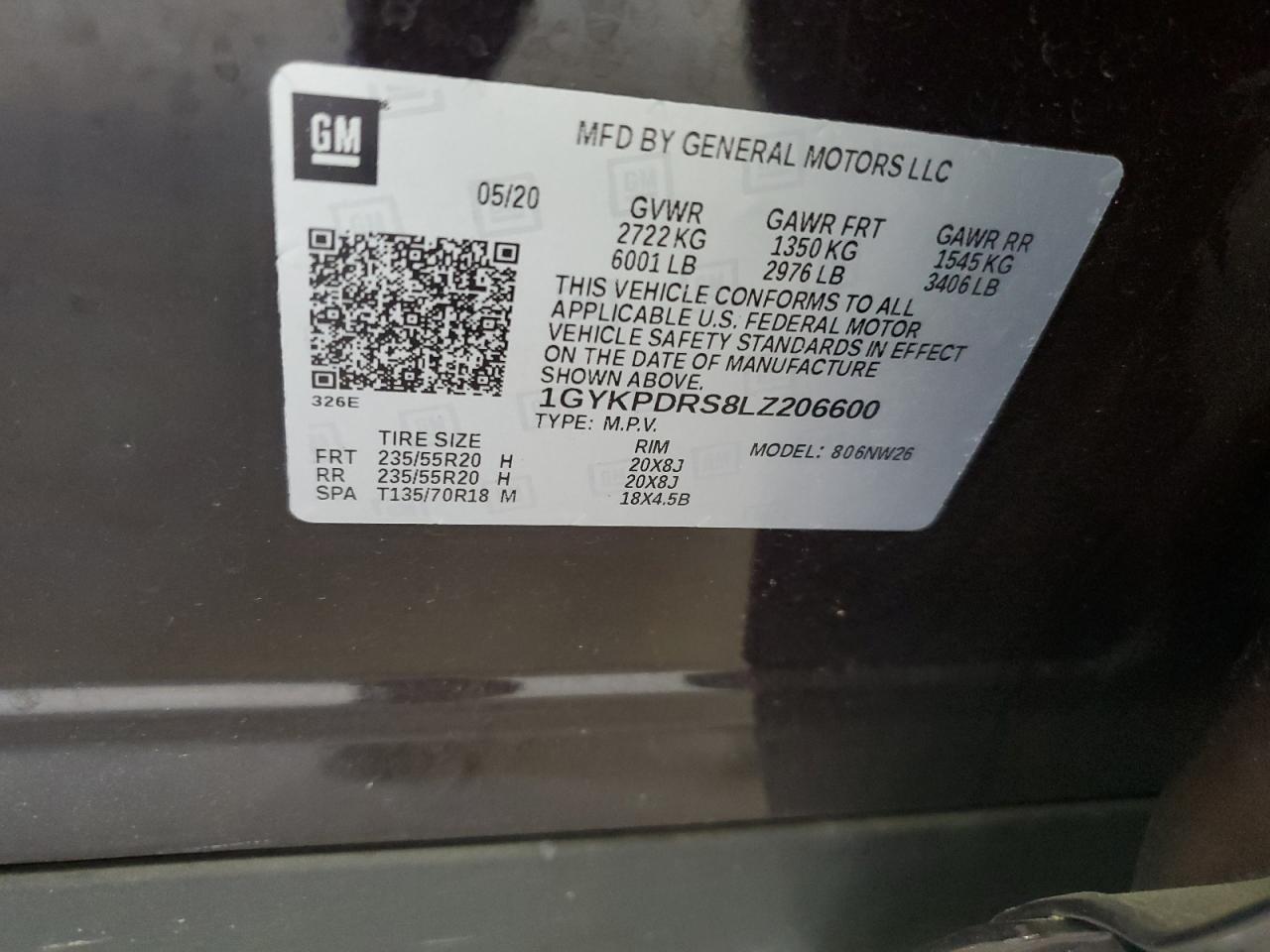 2020 Cadillac Xt6 Premium Luxury VIN: 1GYKPDRS8LZ206600 Lot: 57493715