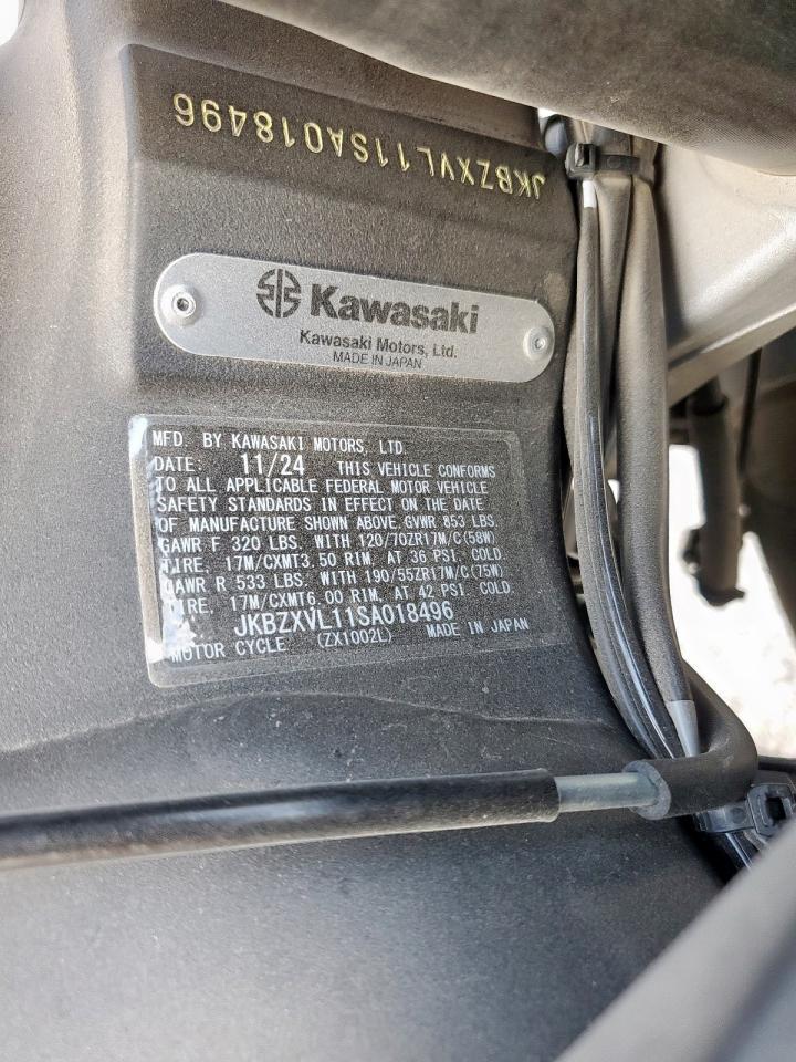 2025 Kawasaki Zx1002 L VIN: JKBZXVL11SA018496 Lot: 56860215