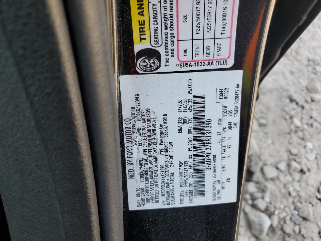 2011 Ford Fusion Hybrid VIN: 3FADP0L37BR131390 Lot: 56880435