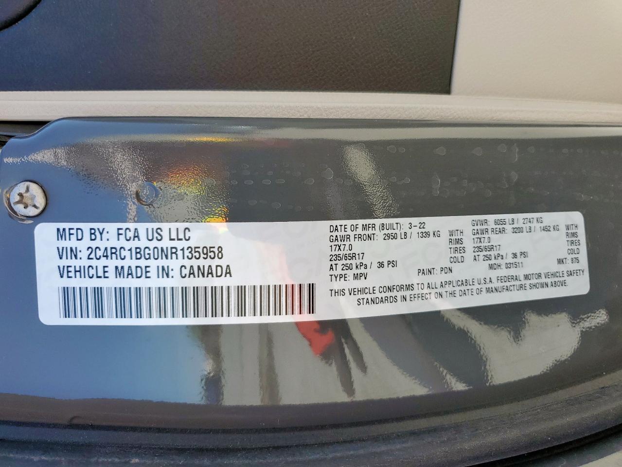 2022 Chrysler Pacifica Touring L VIN: 2C4RC1BG0NR135958 Lot: 56690175