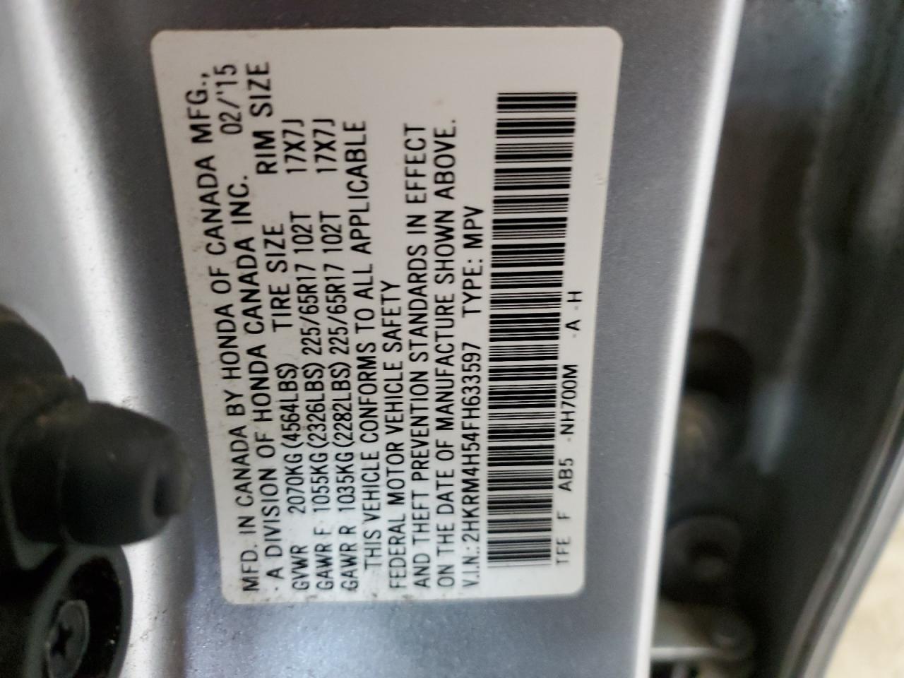 2015 Honda Cr-V Ex VIN: 2HKRM4H54FH633597 Lot: 56150905