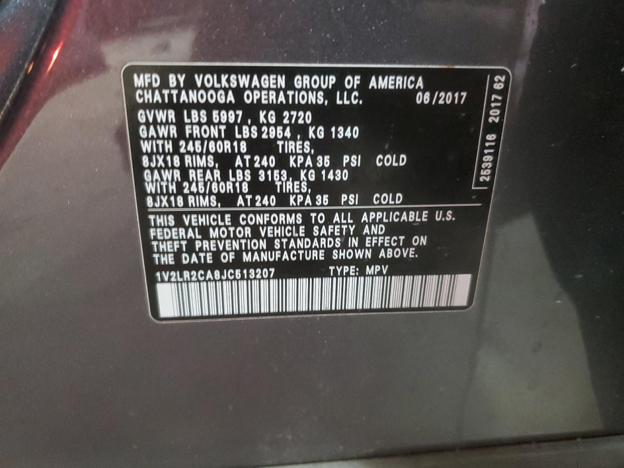 2018 Volkswagen Atlas Se VIN: 1V2LR2CA8JC513207 Lot: 56857585