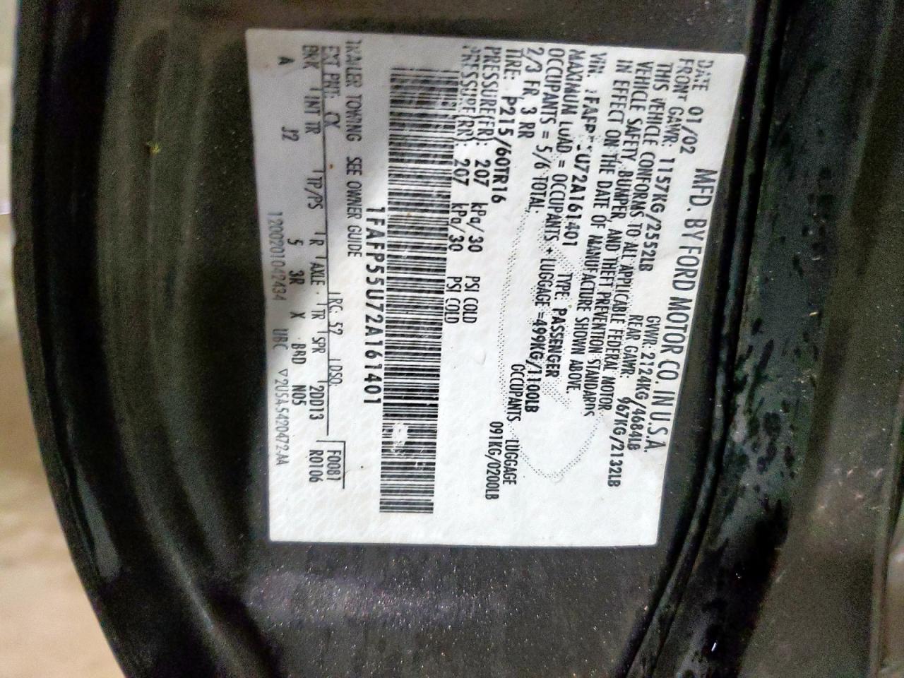 2002 Ford Taurus Ses VIN: 1FAFP55U72A161401 Lot: 55893125