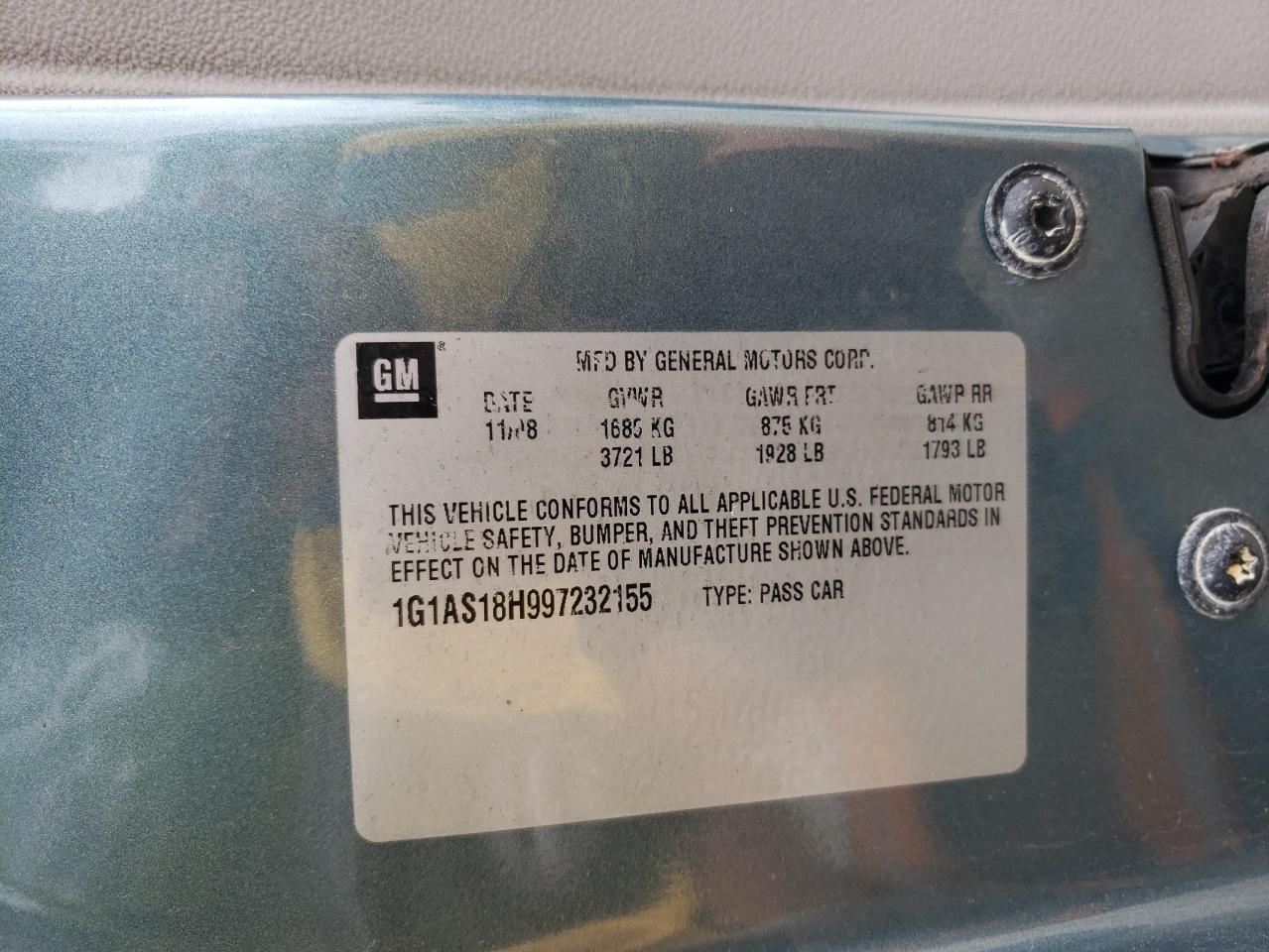 2009 Chevrolet Cobalt Ls VIN: 1G1AS18H997232155 Lot: 56408515