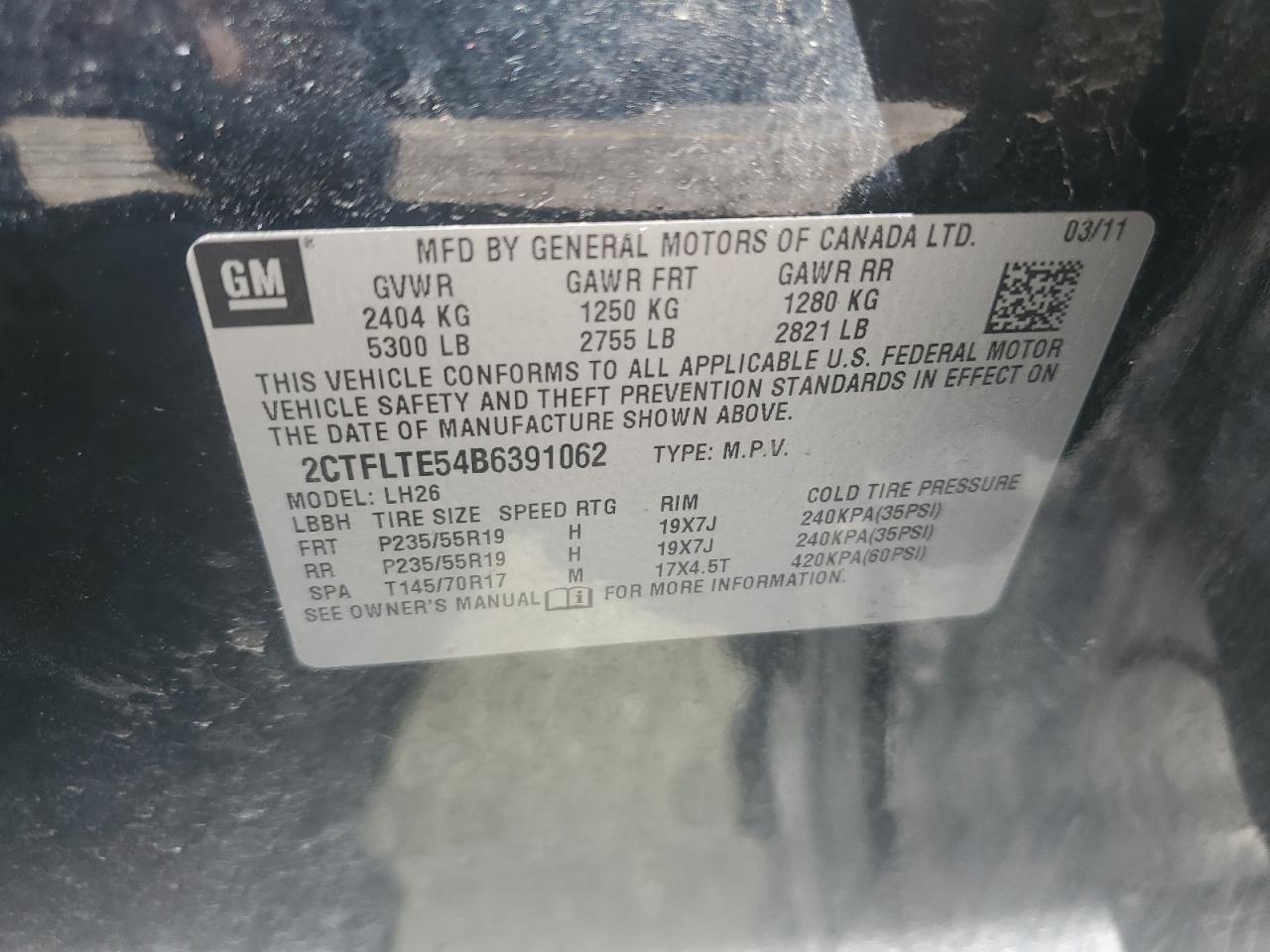 2011 GMC Terrain Sle VIN: 2CTFLTE54B6391062 Lot: 57115605
