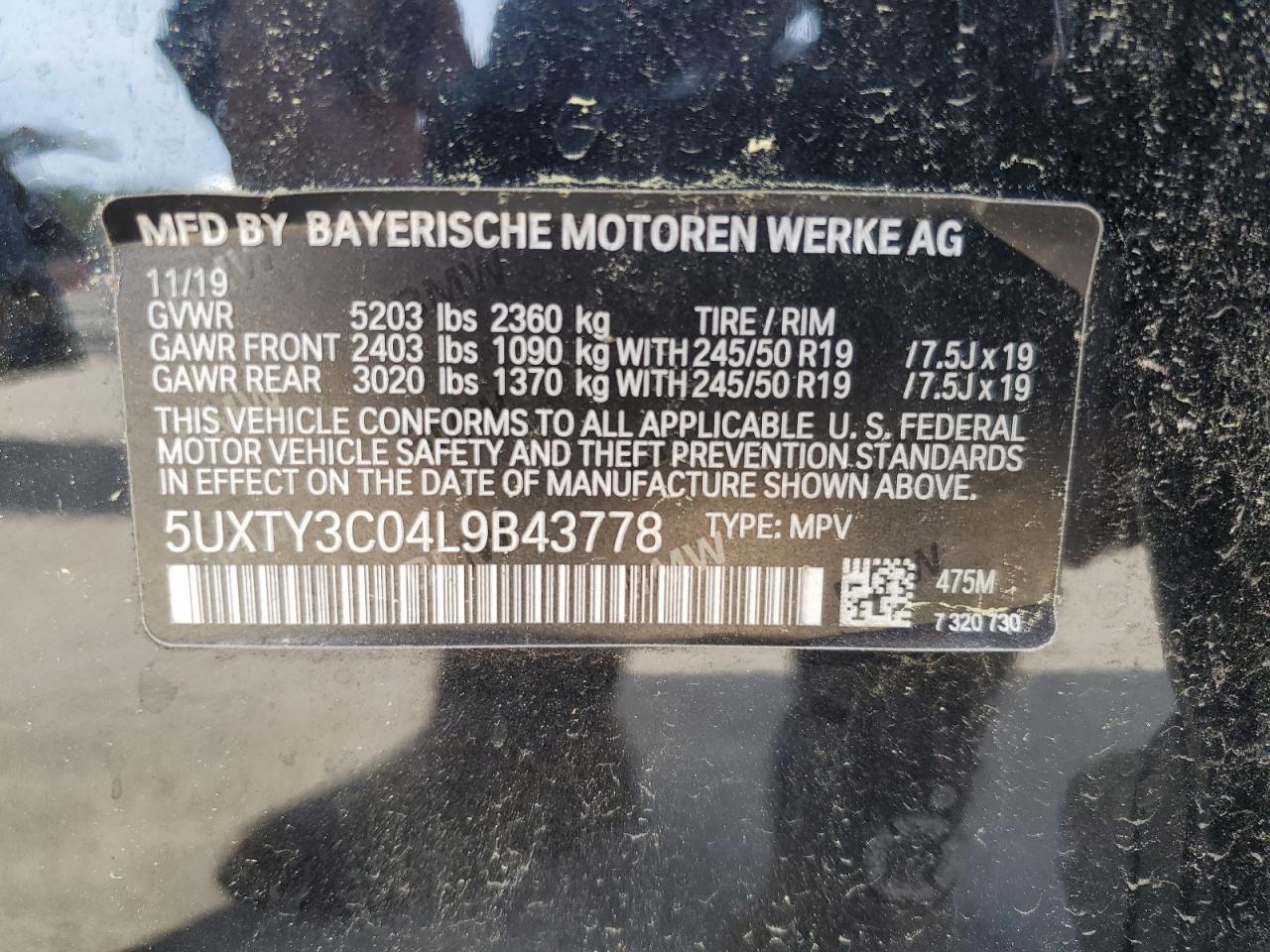 2020 BMW X3 Sdrive30I VIN: 5UXTY3C04L9B43778 Lot: 57099805