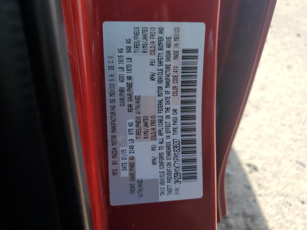 2015 Mazda 3 Sport VIN: 3MZBM1K71FM183537 Lot: 58325815