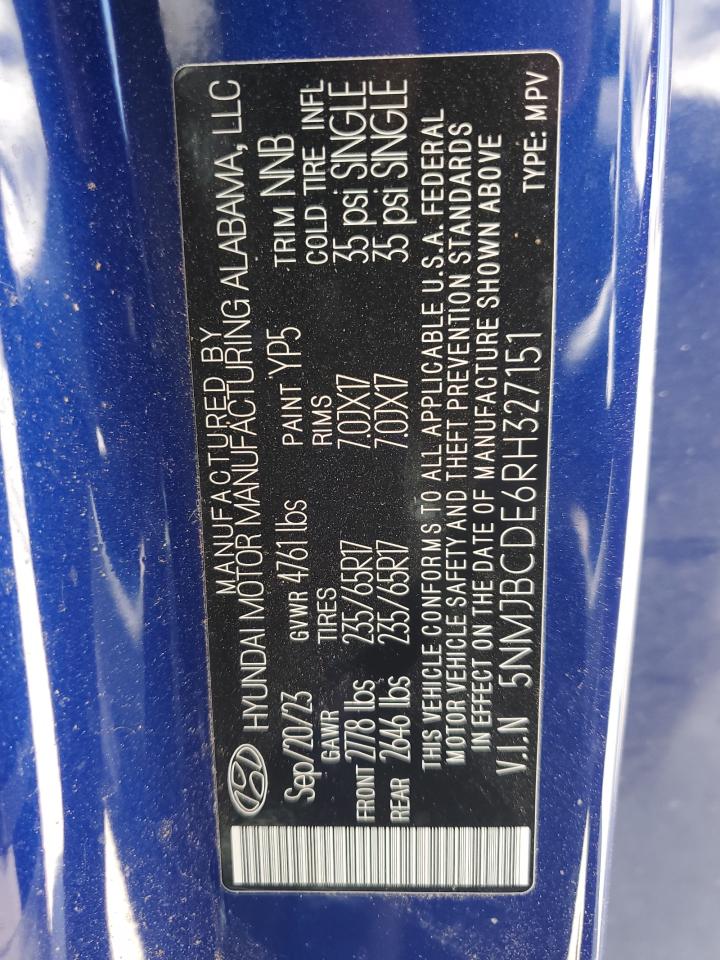 2024 Hyundai Tucson Sel VIN: 5NMJBCDE6RH327151 Lot: 55330735