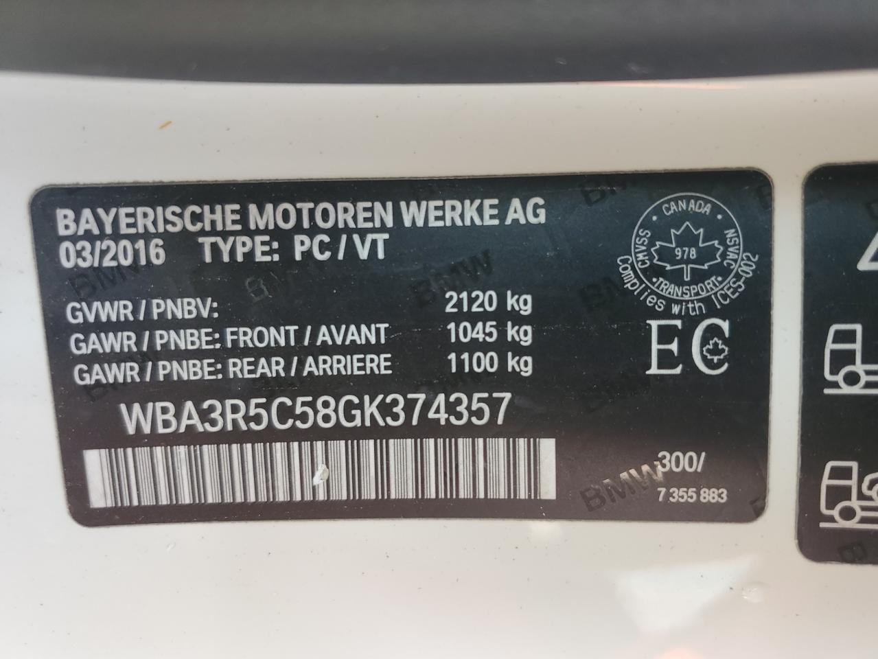 2016 BMW 435 Xi VIN: WBA3R5C58GK374357 Lot: 57322125
