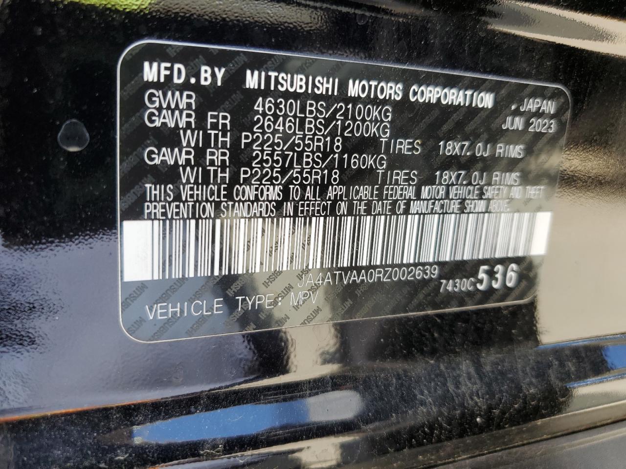 2024 Mitsubishi Eclipse Cross Le VIN: JA4ATVAA0RZ002639 Lot: 57062725