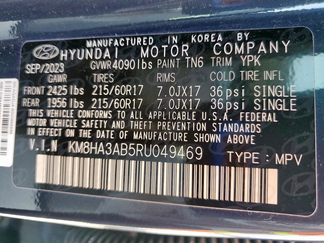 2024 Hyundai Kona Se VIN: KM8HA3AB5RU049469 Lot: 57094745