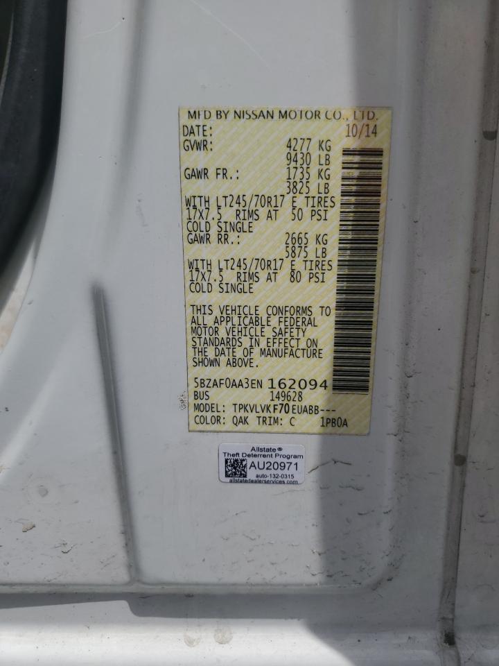2014 Nissan Nv 3500 S VIN: 5BZAF0AA3EN162094 Lot: 51662455