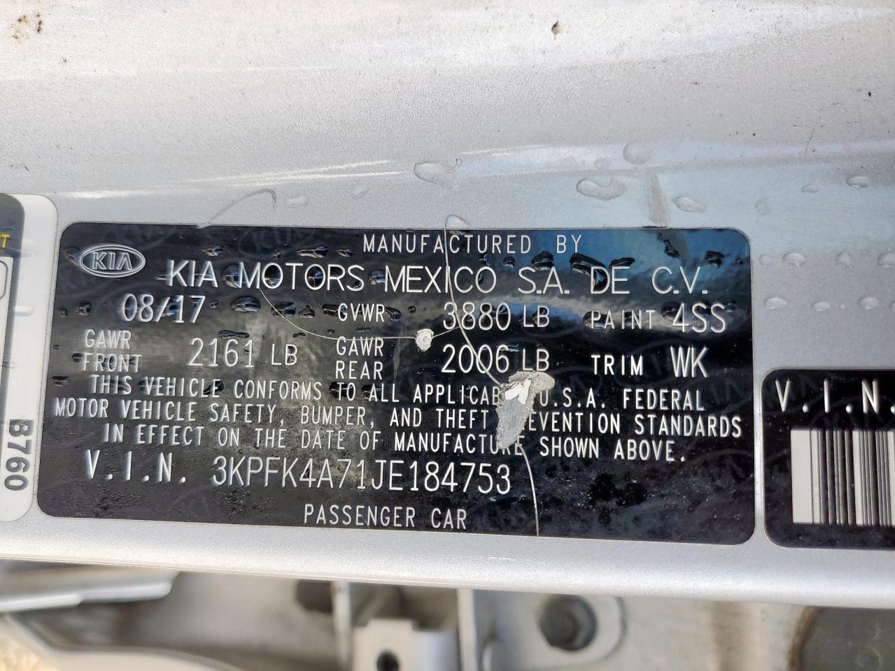 2018 Kia Forte Lx VIN: 3KPFK4A71JE184753 Lot: 58437765