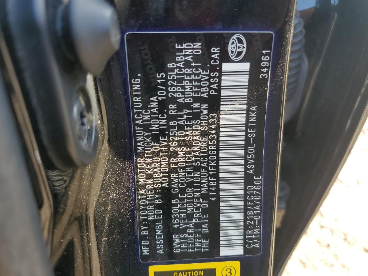2016 Toyota Camry Le VIN: 4T4BF1FK0GR534433 Lot: 56695815