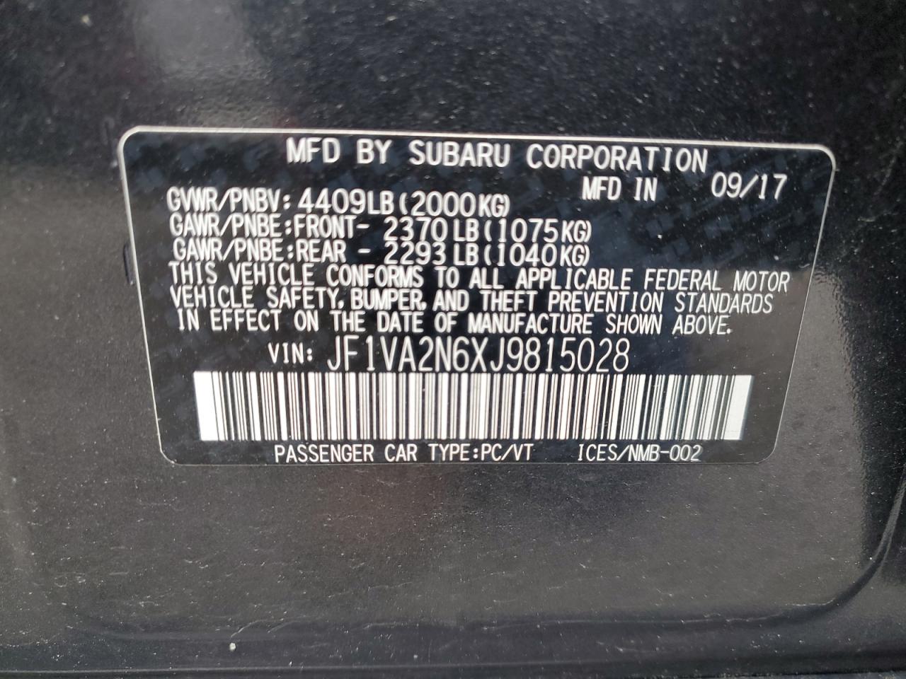 2018 Subaru Wrx Sti VIN: JF1VA2N6XJ9815028 Lot: 56225315