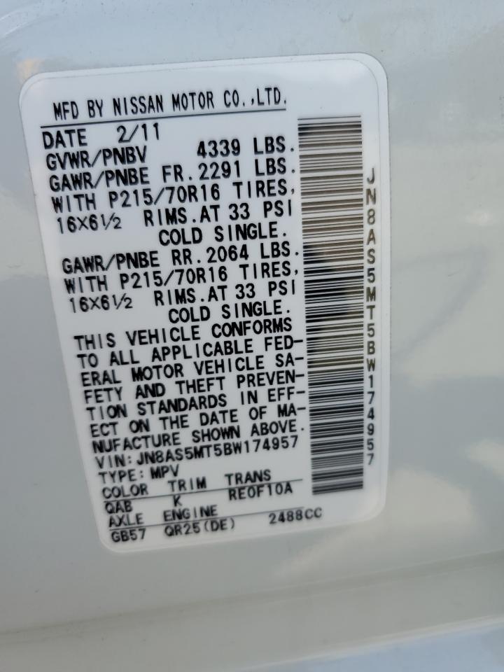 2011 Nissan Rogue S VIN: JN8AS5MT5BW174957 Lot: 56958365