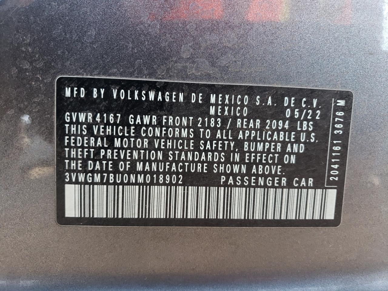 2022 Volkswagen Jetta Sel VIN: 3VWGM7BU0NM018902 Lot: 57687365