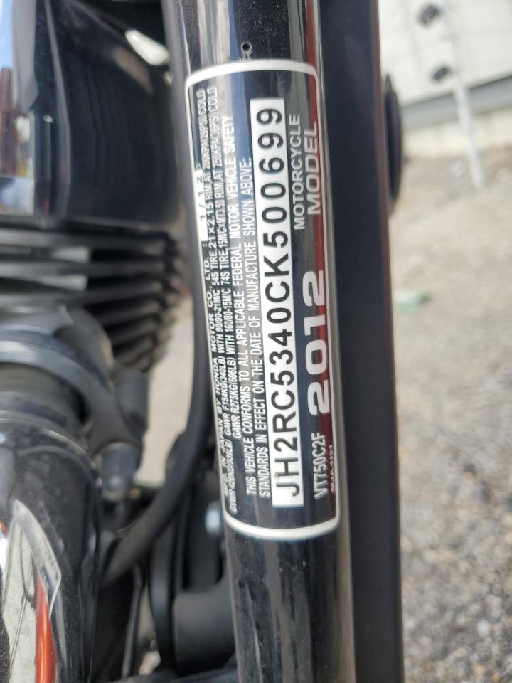 2012 Honda Vt750 C2F VIN: JH2RC5340CK500699 Lot: 56395695
