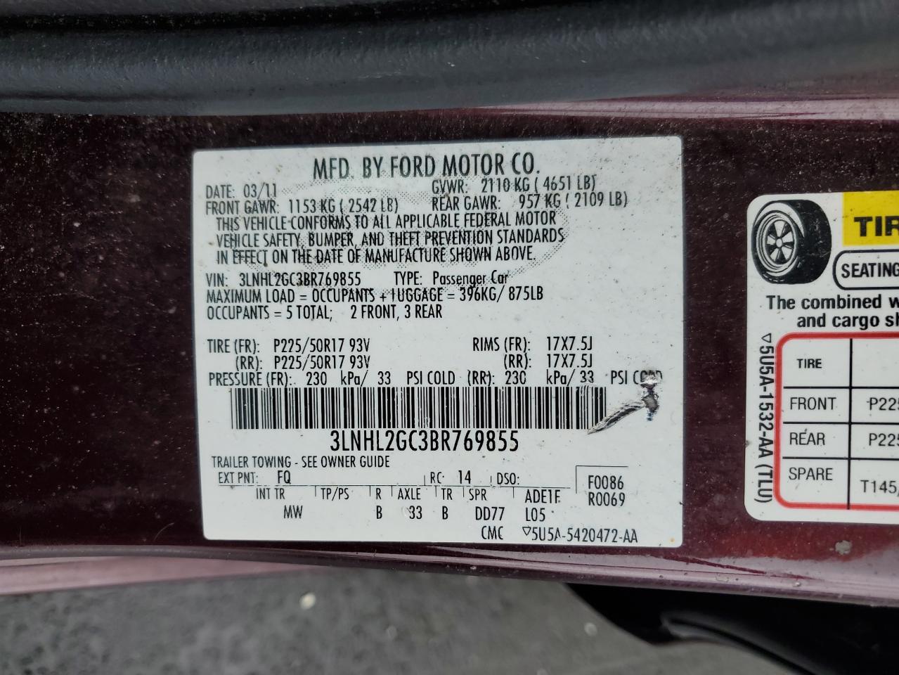 2011 Lincoln Mkz VIN: 3LNHL2GC3BR769855 Lot: 56655065